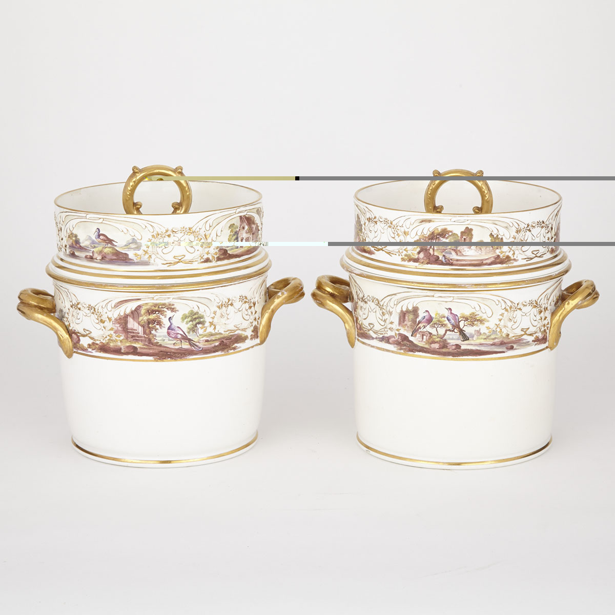 Pair of English Porcelain Fruit Coolers with Covers and Liners, c.1820