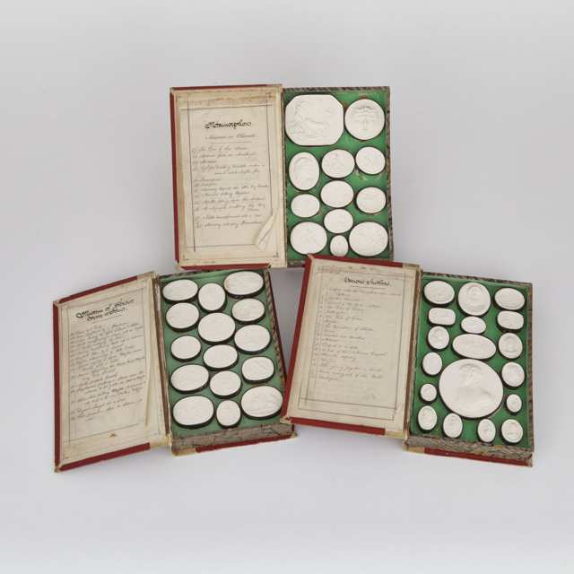 Set of Italian Classical Intaglio Impressions in Three Double Sided Book Form Cases, Museo di Firenze, early-mid 19th century