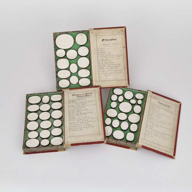 Set of Italian Classical Intaglio Impressions in Three Double Sided Book Form Cases, Museo di Firenze, early-mid 19th century