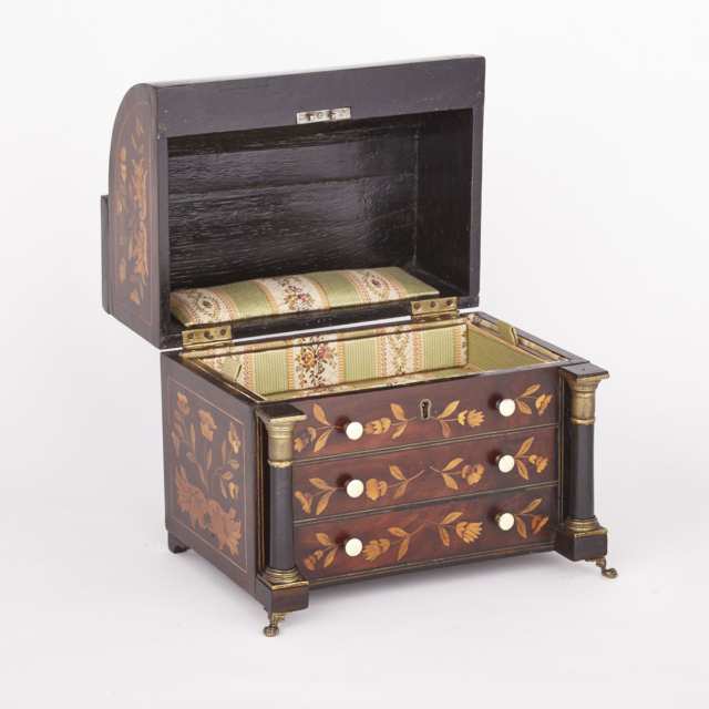 Dutch Floral Marquetry Inlaid Miniature Desk Form Jewellery Casket, early 19th century