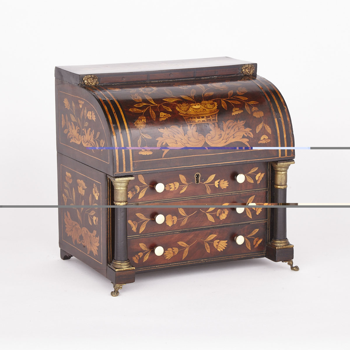 Dutch Floral Marquetry Inlaid Miniature Desk Form Jewellery Casket, early 19th century