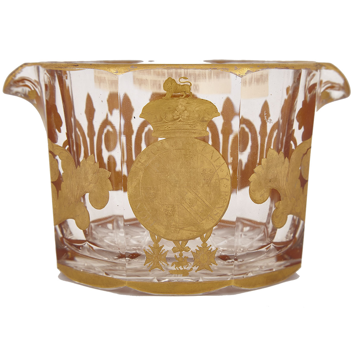 Continental Gilt Armorial Cut Glass Wine Rinser and Goblet, c.1845