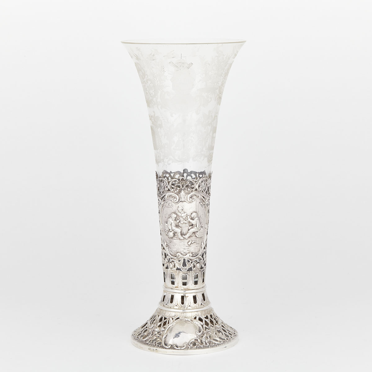 German Silver and Etched Glass Vase, Georg Roth & Co., Hanau, c.1900