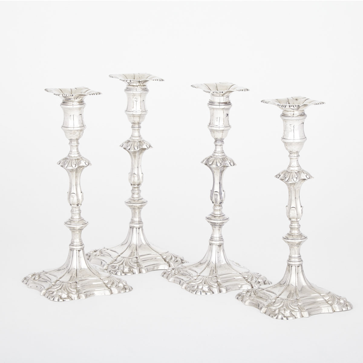 Set of Four George II Silver Table Candlesticks, John Cafe, London, 1756