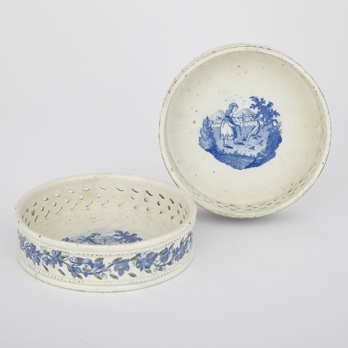 Pair of English Pearlware Pierced Wine Coasters, c.1800