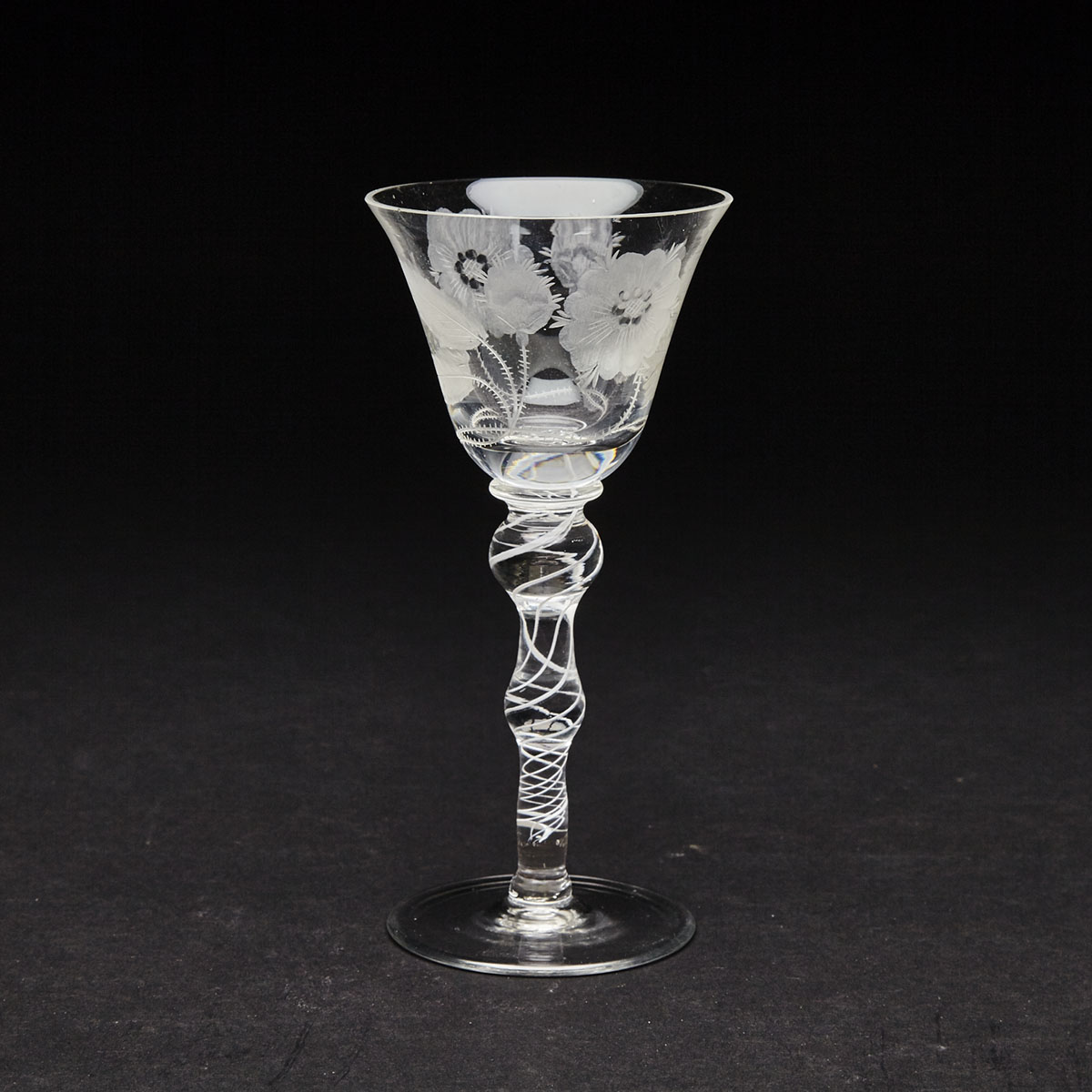 Engraved Opaque Twist Stemmed Wine Glass, late 19th/20th century