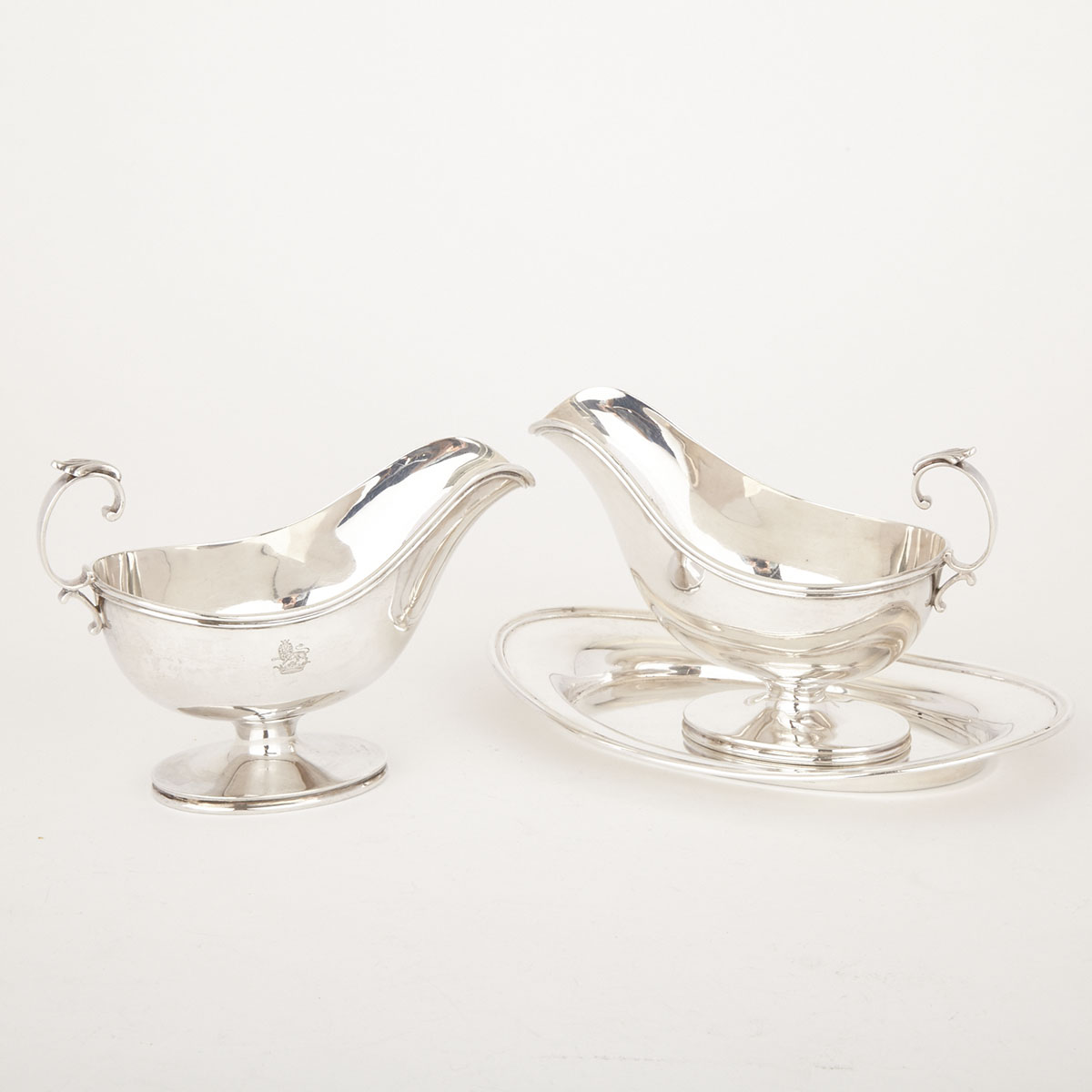Pair of Canadian Silver Sauce Boats and Matching Oval Dish, Henry Birks & Sons, Montreal, Que., early 20th century