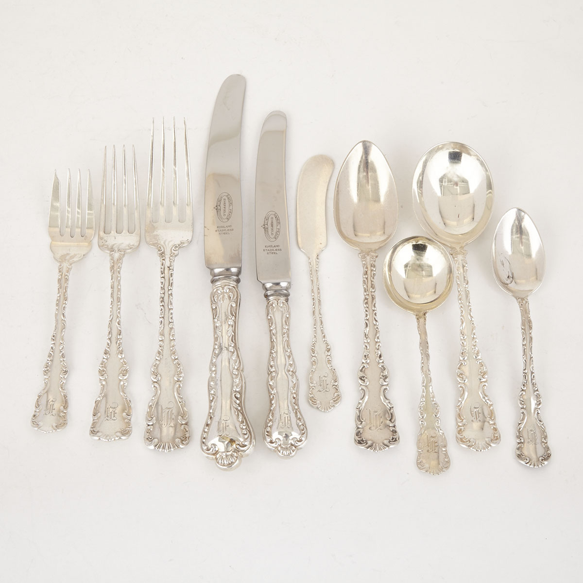 Canadian Silver ‘Louis XV’ Pattern Flatware Service, Ryrie Bros. and Roden Bros., Toronto, Ont., early 20th century