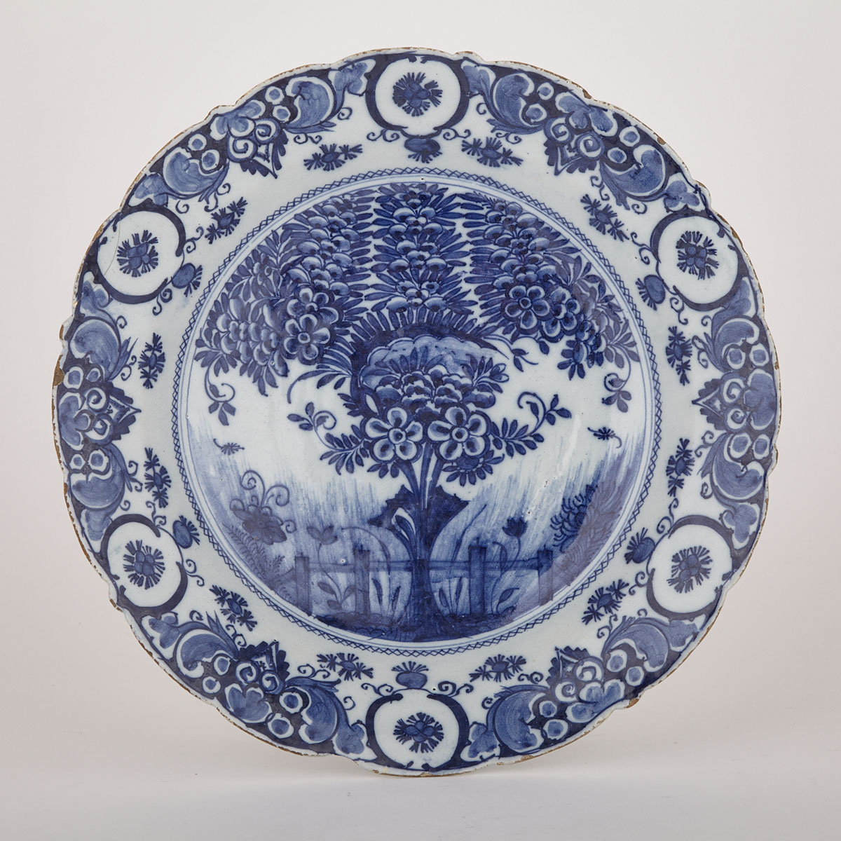 Dutch Delft Blue and White Tea Tree Charger, 18th century