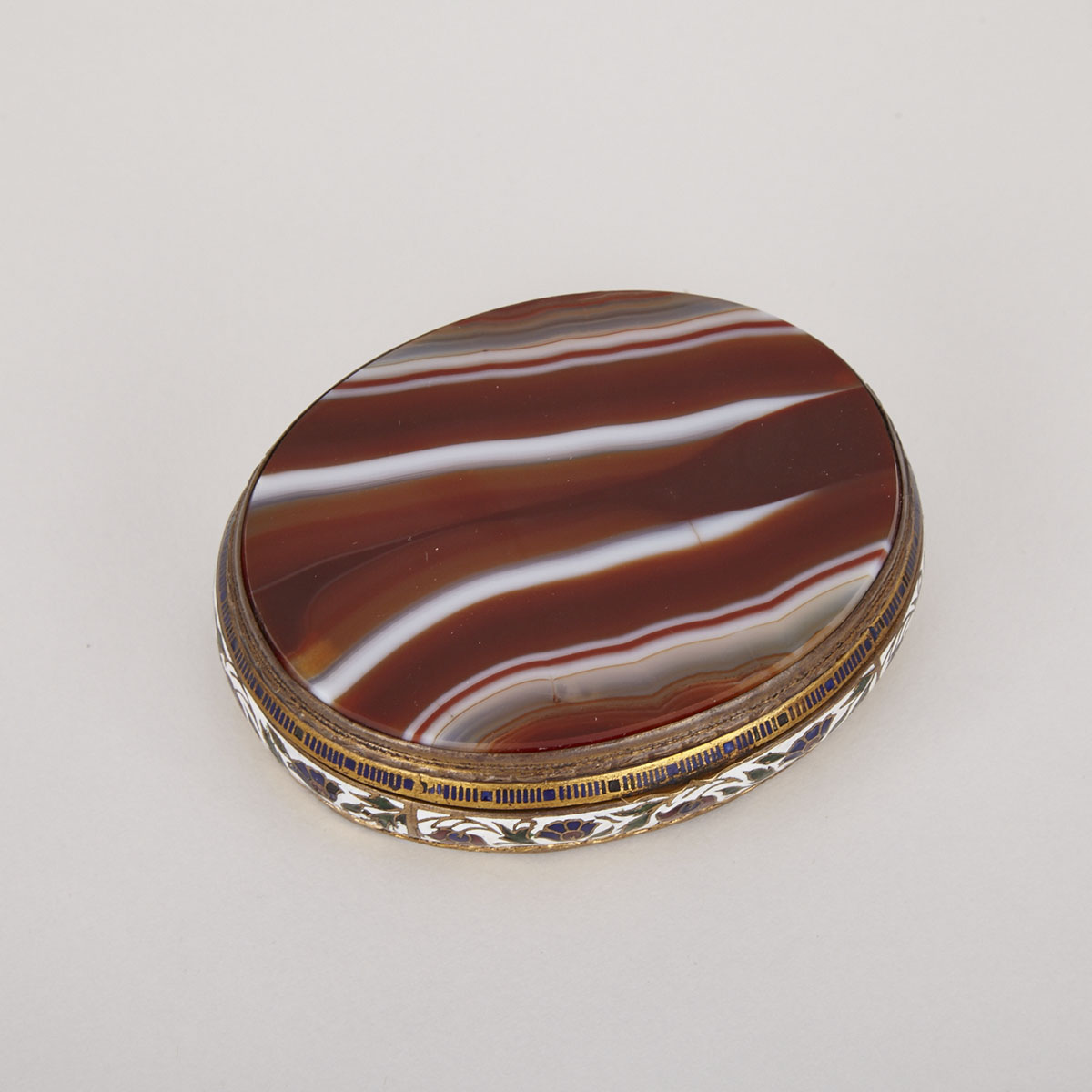 Oval Agate and Champleve Enamelled Box, early 20th century