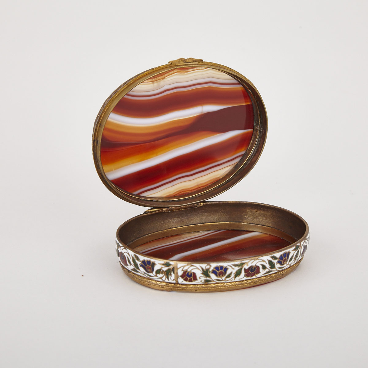 Oval Agate and Champleve Enamelled Box, early 20th century