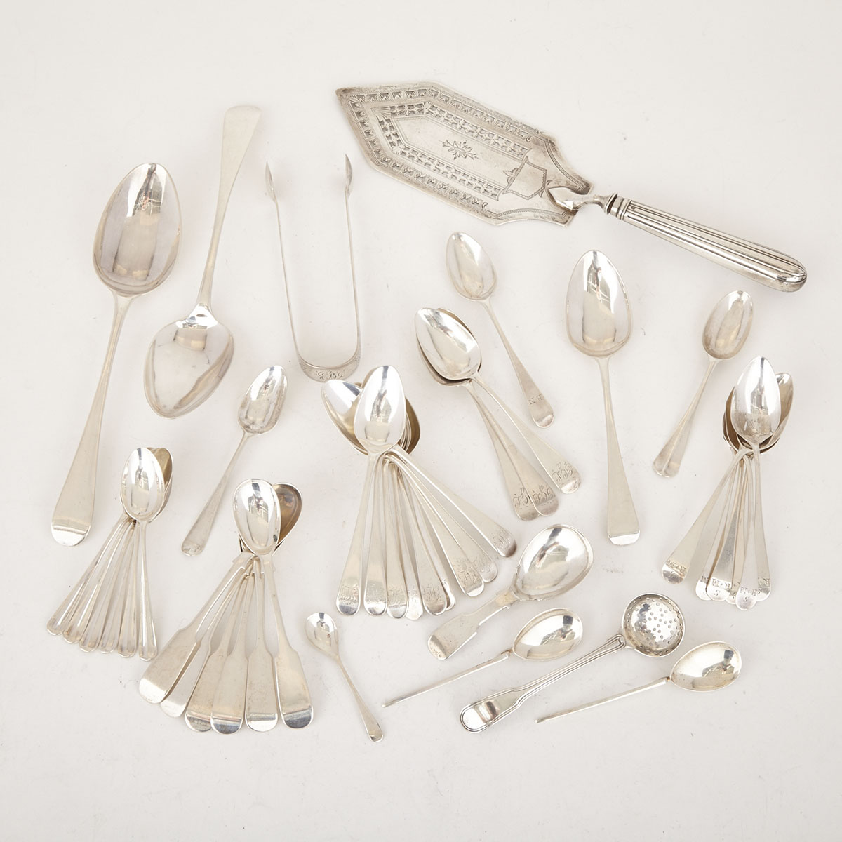 Grouped Lot of Georgian and Later English and Scottish Silver Flatware, 18th/19th/20th century