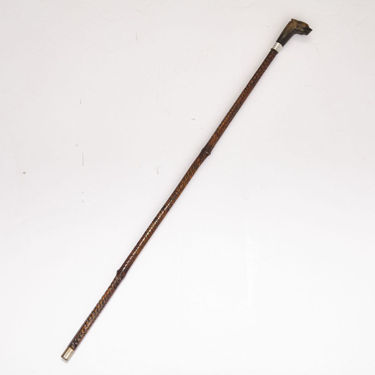 Edwardian Bamboo and Carved Horn  Sword Gadget Cane, 1902
