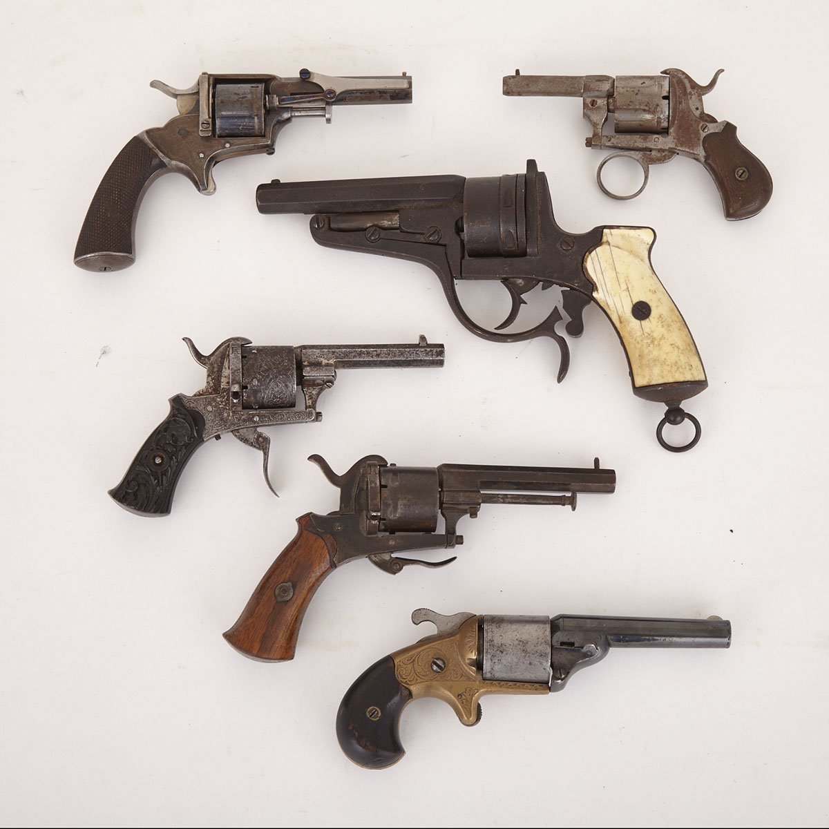 Six Continental Pin Fire Revolvers, 19th century