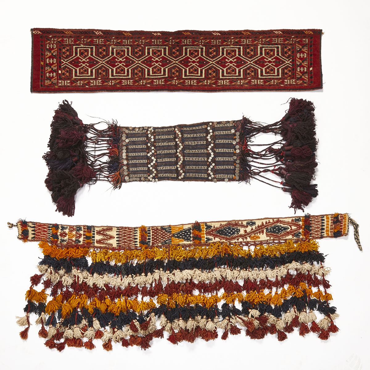 Turkoman Torba together with Two Tribal Woven Trappings, c.1930