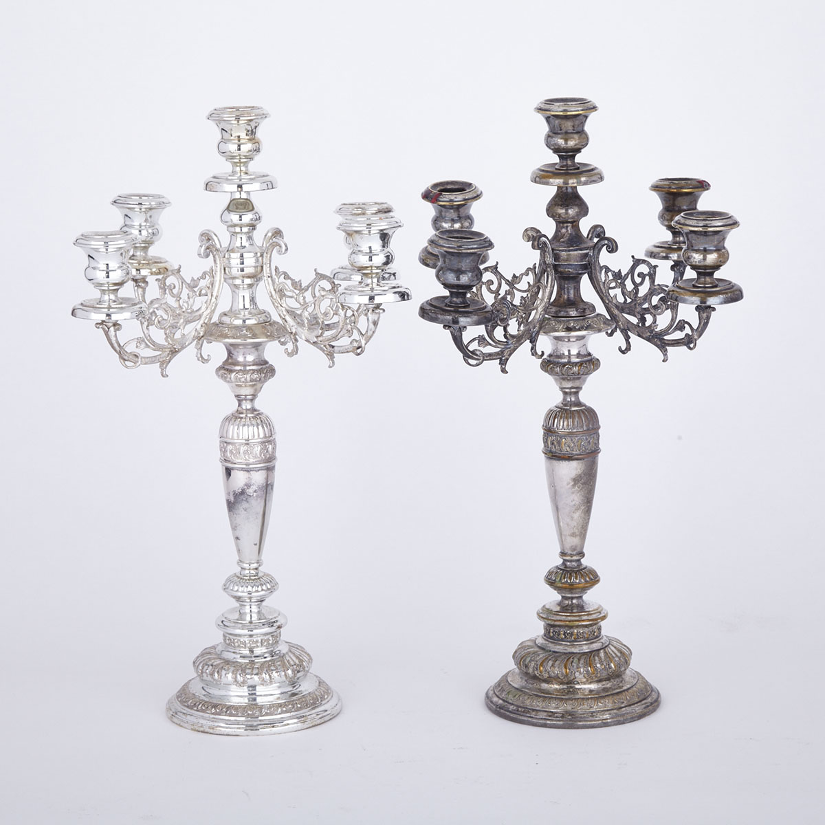 Pair of Continental Silver Plated Five-Light Candelabra, late 19th/early 20th century