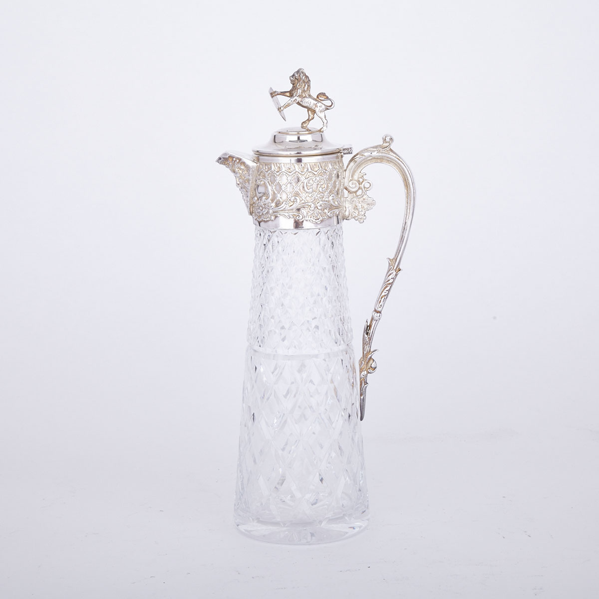 Silver Plate Mounted Cut Glass Claret Jug, 20th century
