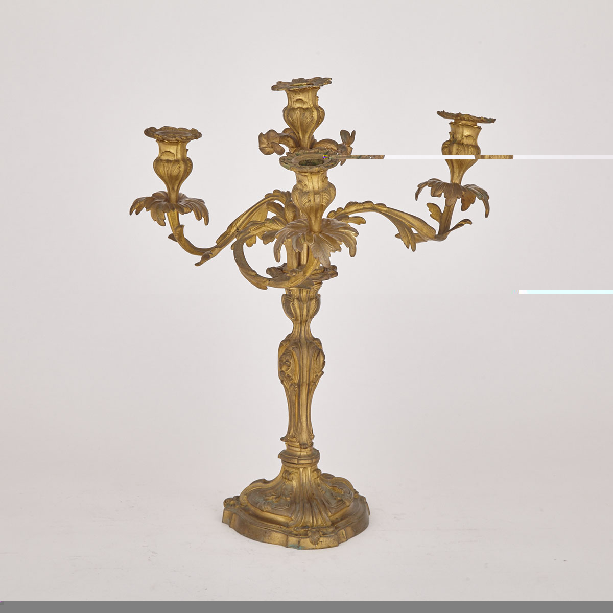 French Rococo Gilt Bronze Five Light Candelabra, 19th century