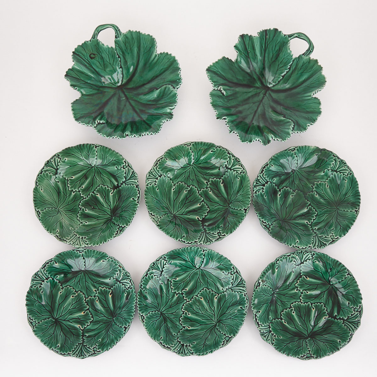 Copeland Green Glazed Moulded Cabbage Leaf Dessert Service, late 19th century