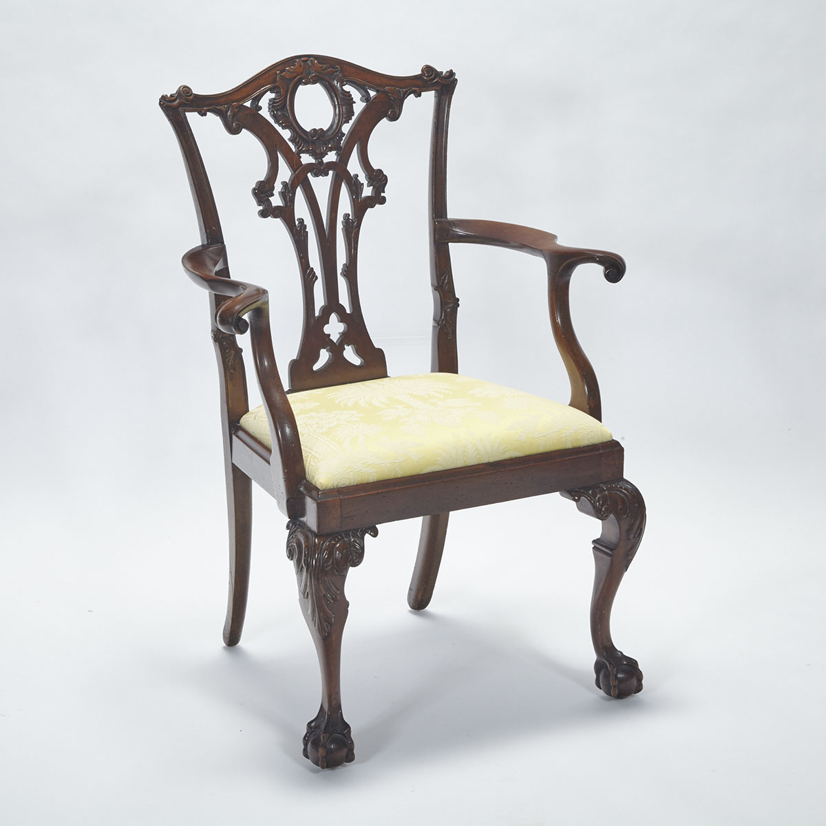 Early 20th Century Chippendale Style Mahogany Open Arm Chair