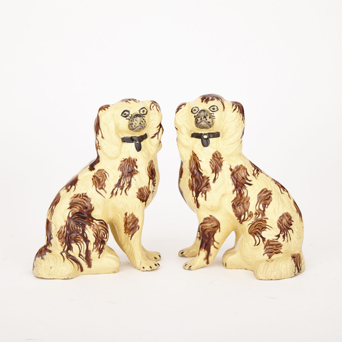 Pair of Yellow and Brown Glazed Staffordshire Dogs, 19th century
