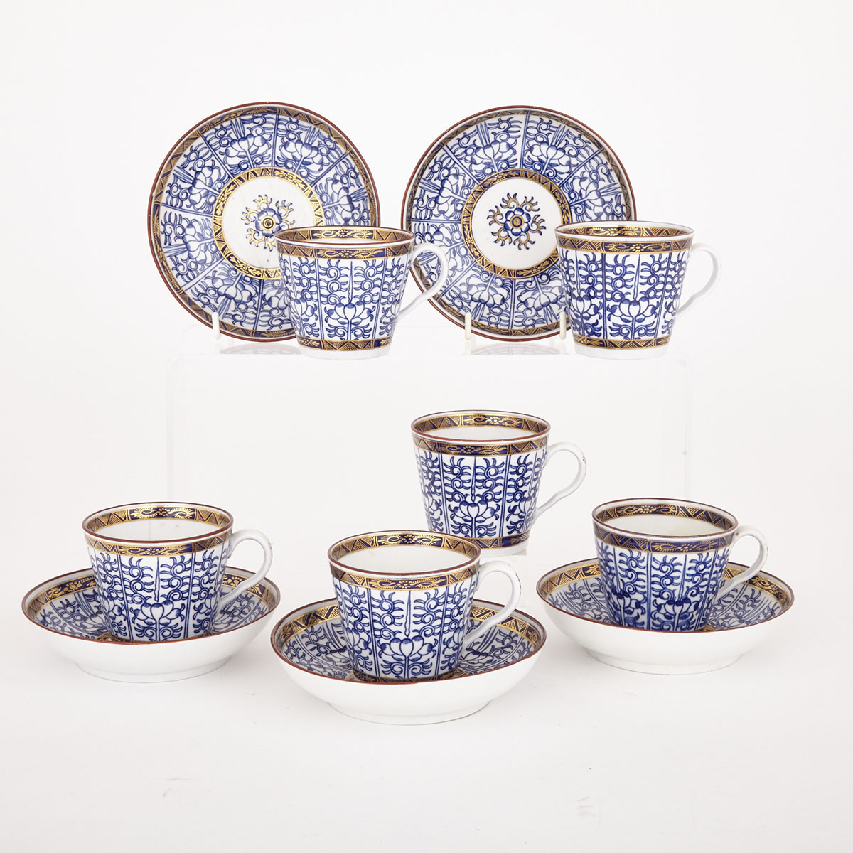 Set of Six Worcester ‘Royal Lily’ Coffee Cups and Five Saucers, c.1785