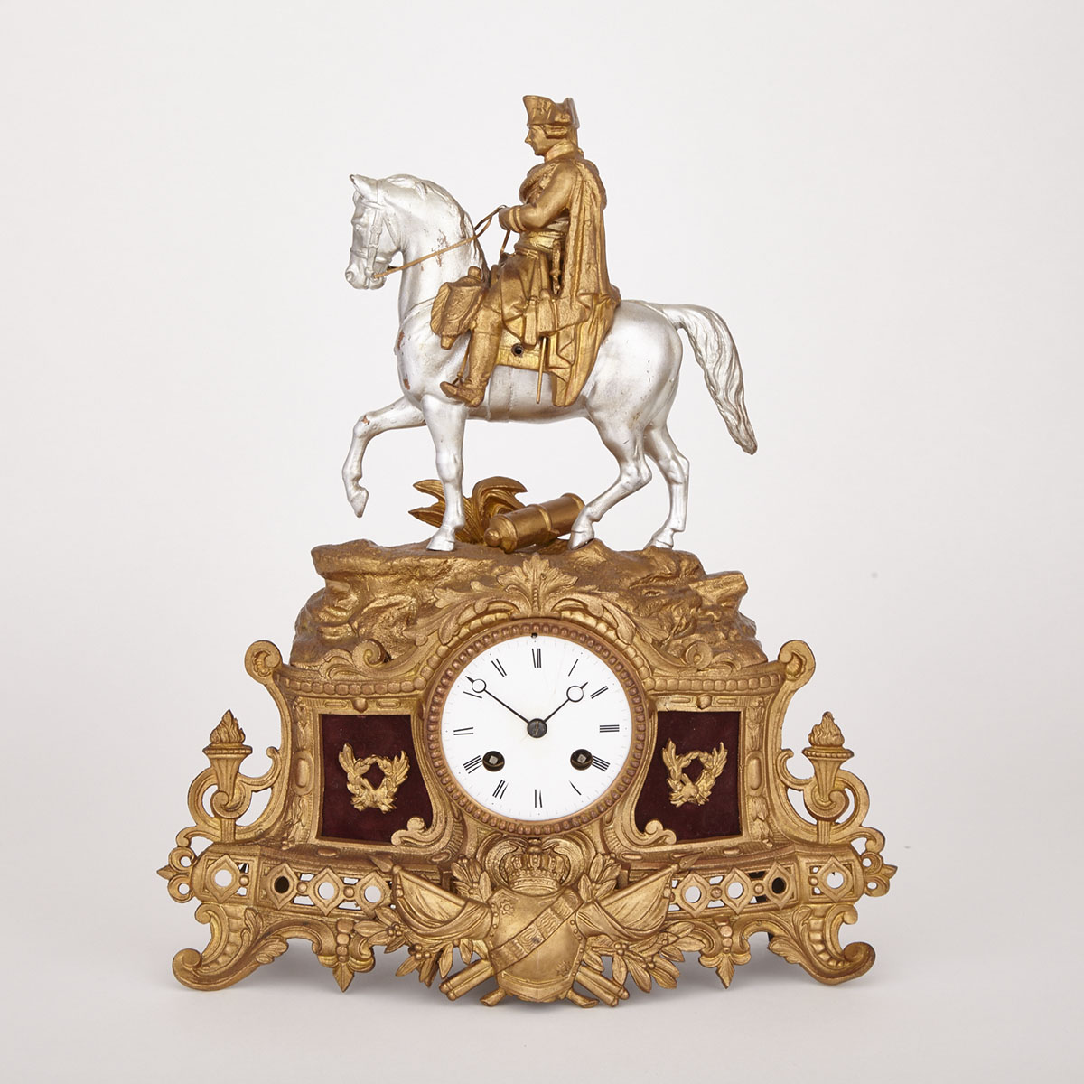 French Gilt and Silvered Metal Mantel Clock, 19th century