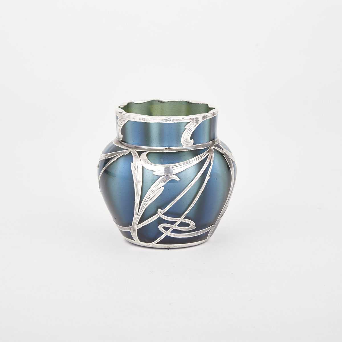 Loetz Silver Overlaid ‘Blue Metallin’ Glass Vase, c.1900