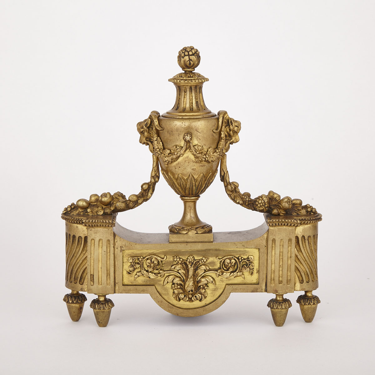 Single Bouhan Freres Louis XVI Style Gilt Bronze Chenet, 19th century