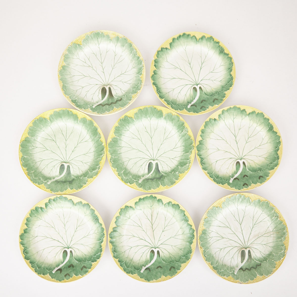 Eight Wedgwood Pearlware Cabbage Leaf Plates, 19th century