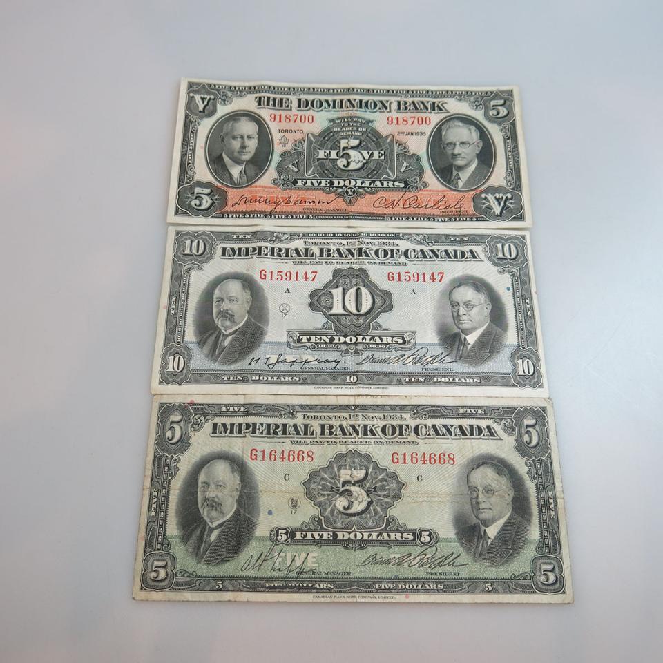 Three Canadian Bank Notes