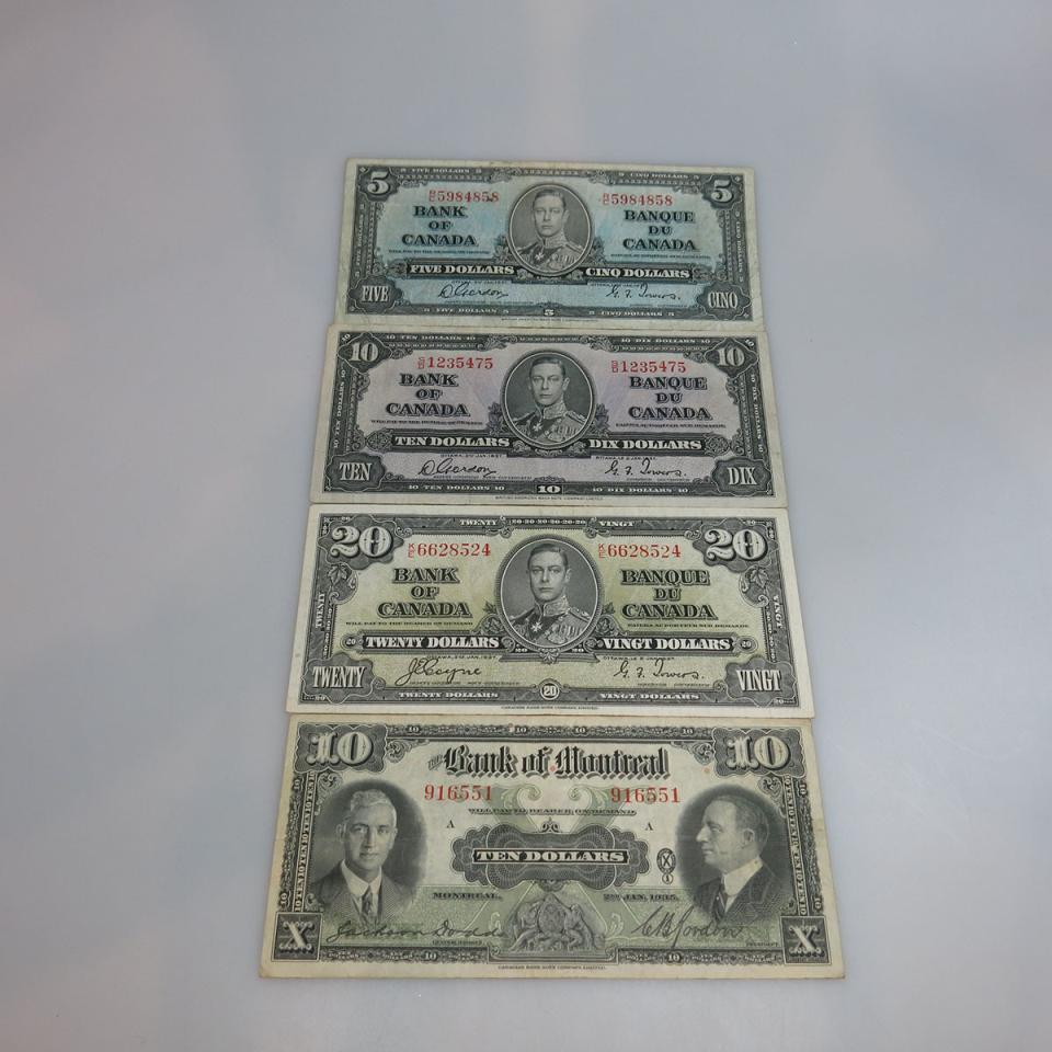 Four Canadian Bank Notes 
