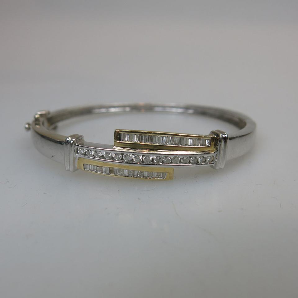 14k White And Yellow Gold Cross-Over Hinged Bangle