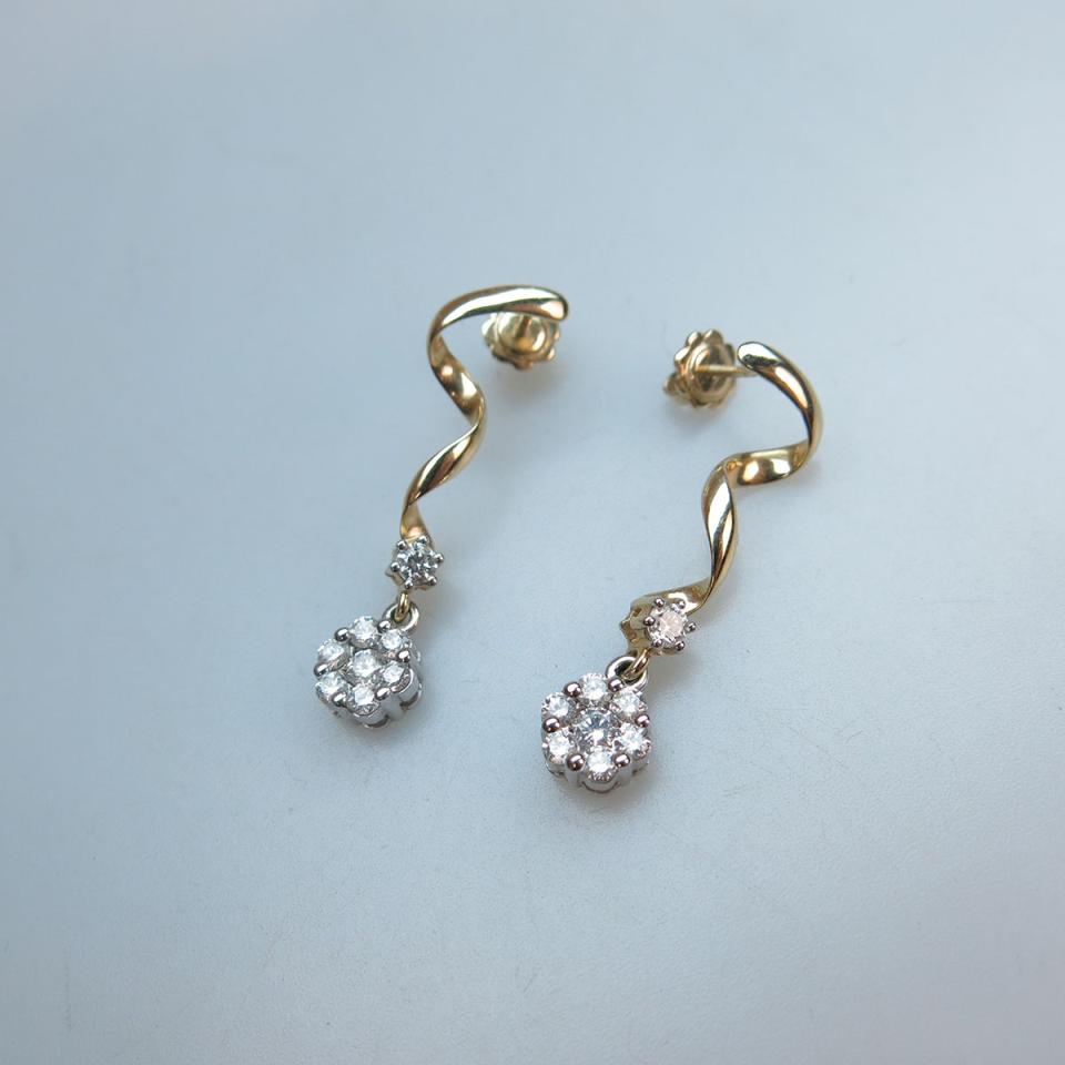 Pair Of 14k Yellow And White Gold Drop Earrings