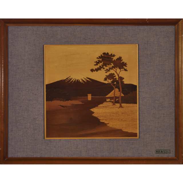 Two Framed Japanese Wood Inlaid Panels