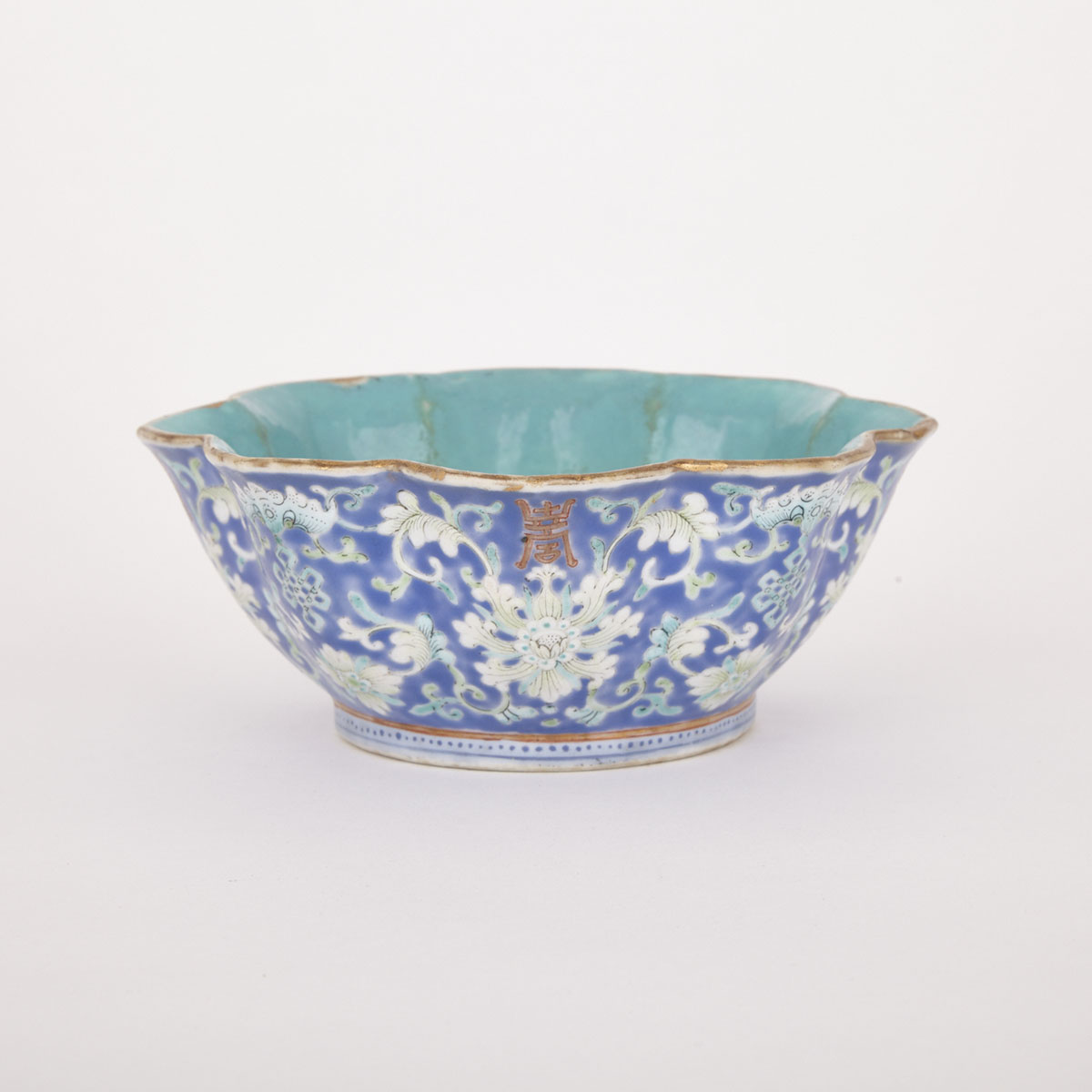 Blue-Ground Famille Rose Lotus Bowl, Tongzhi mark and Period (1862-1874)