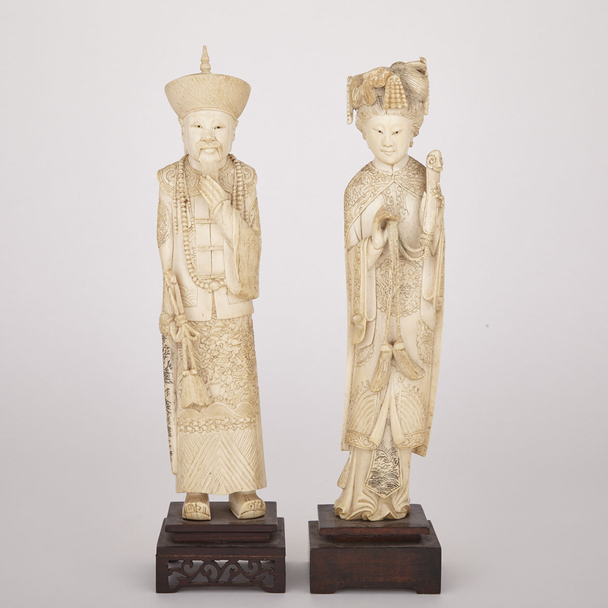 Pair of Emperor and Empress Ivory Figures, Circa 1920s