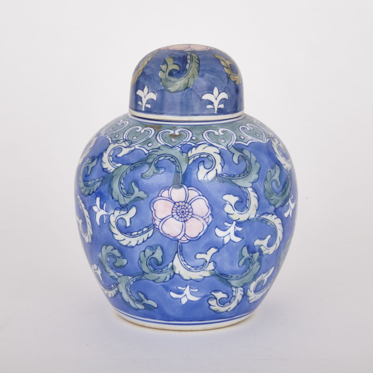Blue-Ground Floral Ginger Jar