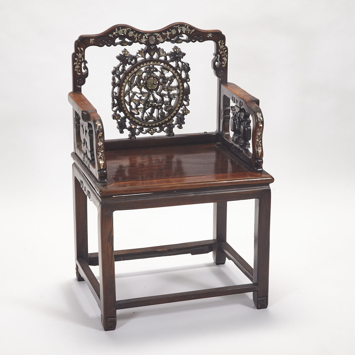 Carved Desk and Mother of Pearl Inlaid Chair