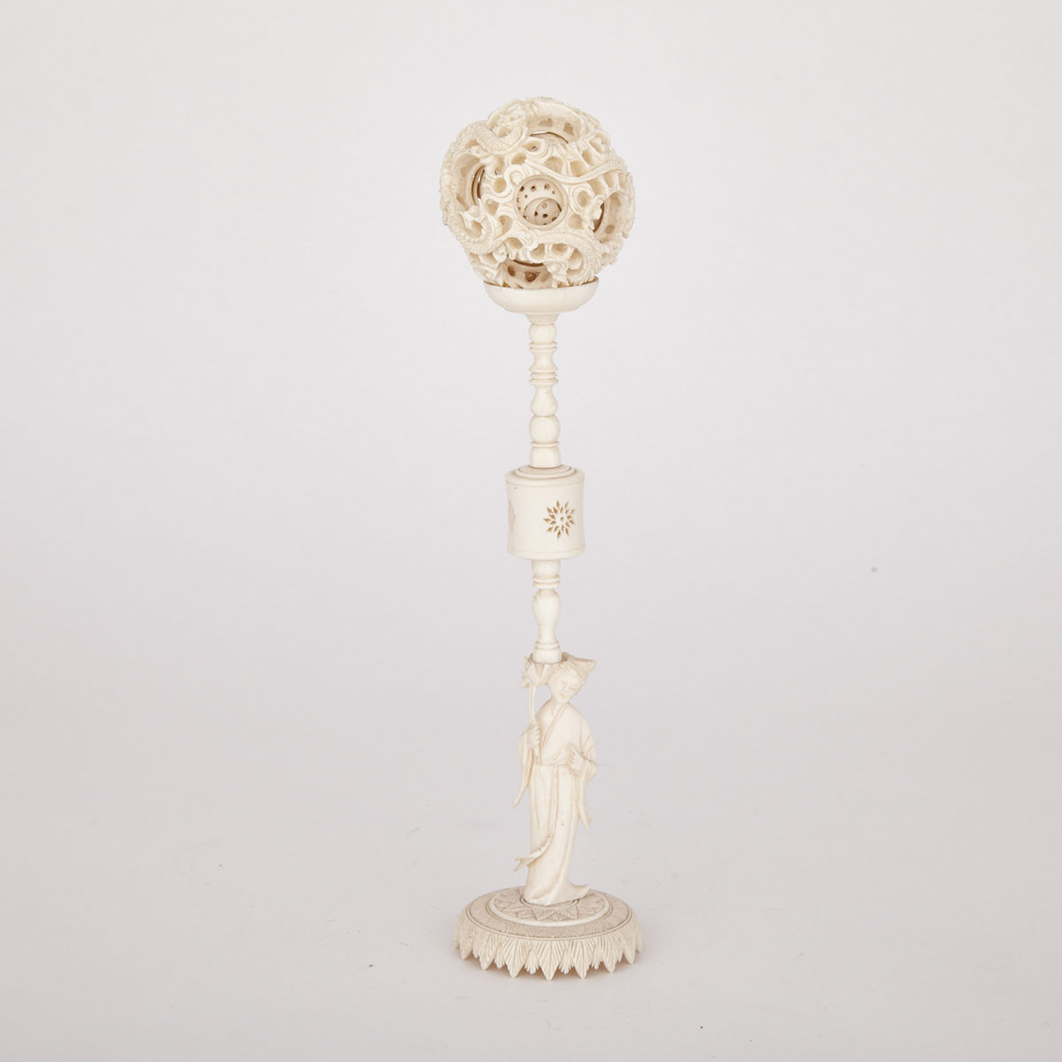 Carved Ivory Puzzleball with Stand