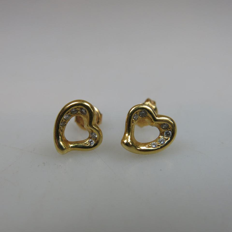Pair Of Tiffany & Co. Peretti 18k Yellow Gold Heart-Shaped Earrings