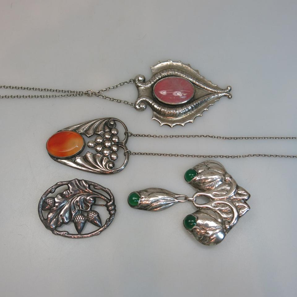 Four Silver Pendants And Pins