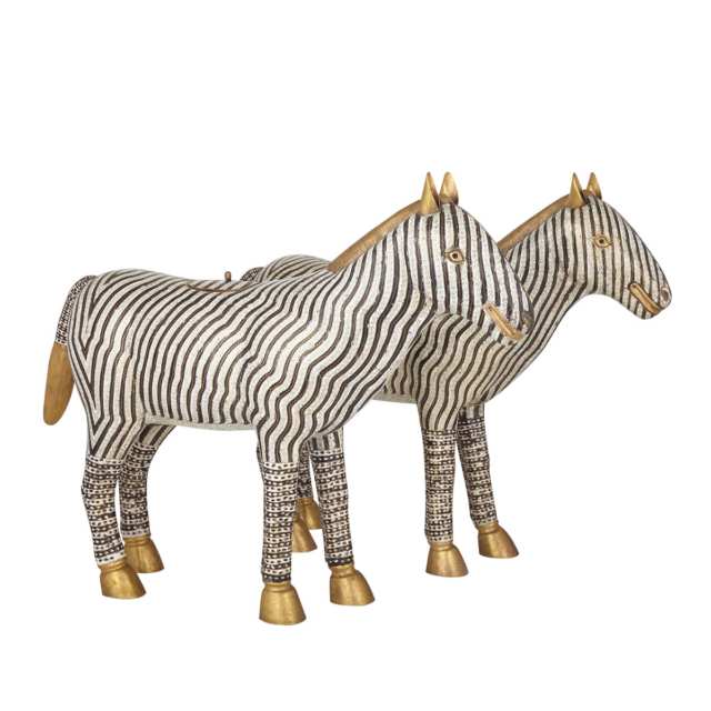 A Rare and Impressive Pair of Cloisonné  Zebras, Late Qing Dynasty