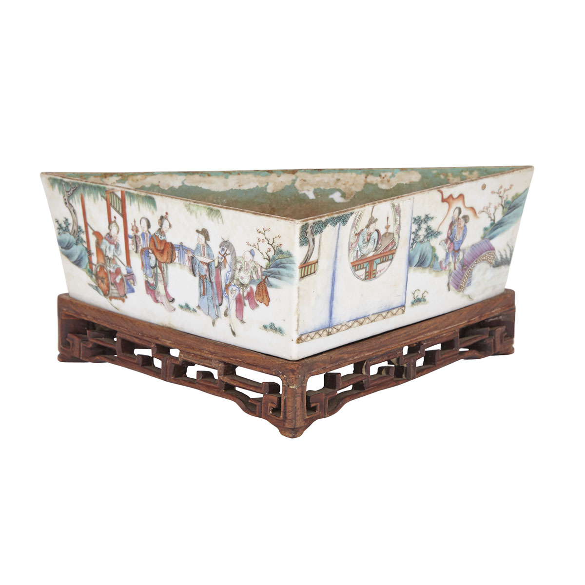 A Triangular Famille Rose Planter, Republic Period or Earlier 