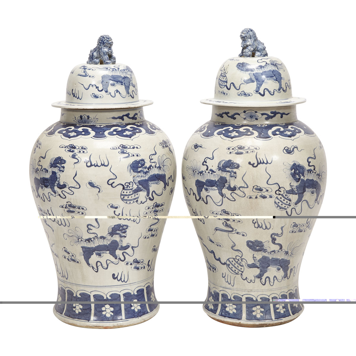A Pair of Blue and White Lidded Jars, Late Qing Dynasty