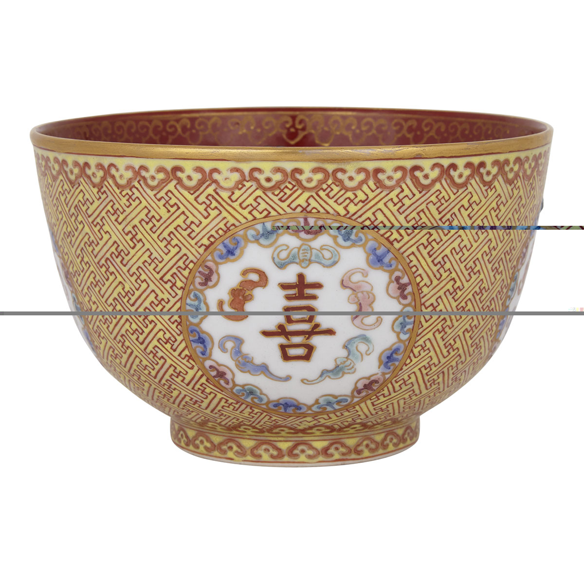 Famille Rose Wan Fu Bowl, Late Qing Dynasty
