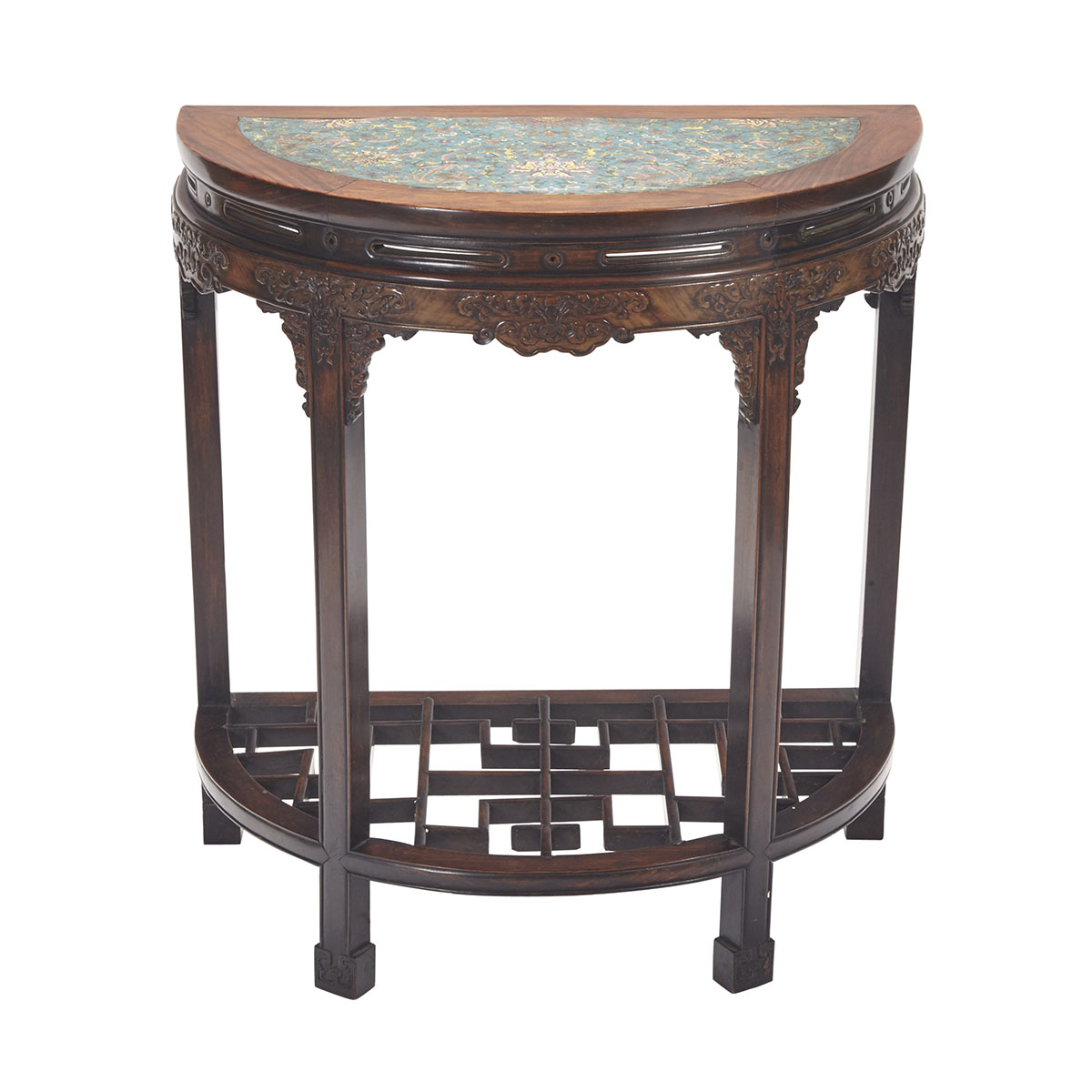 A Cloisonné Mounted Rosewood Demilune Table (Yueyazhuo), 19th Century