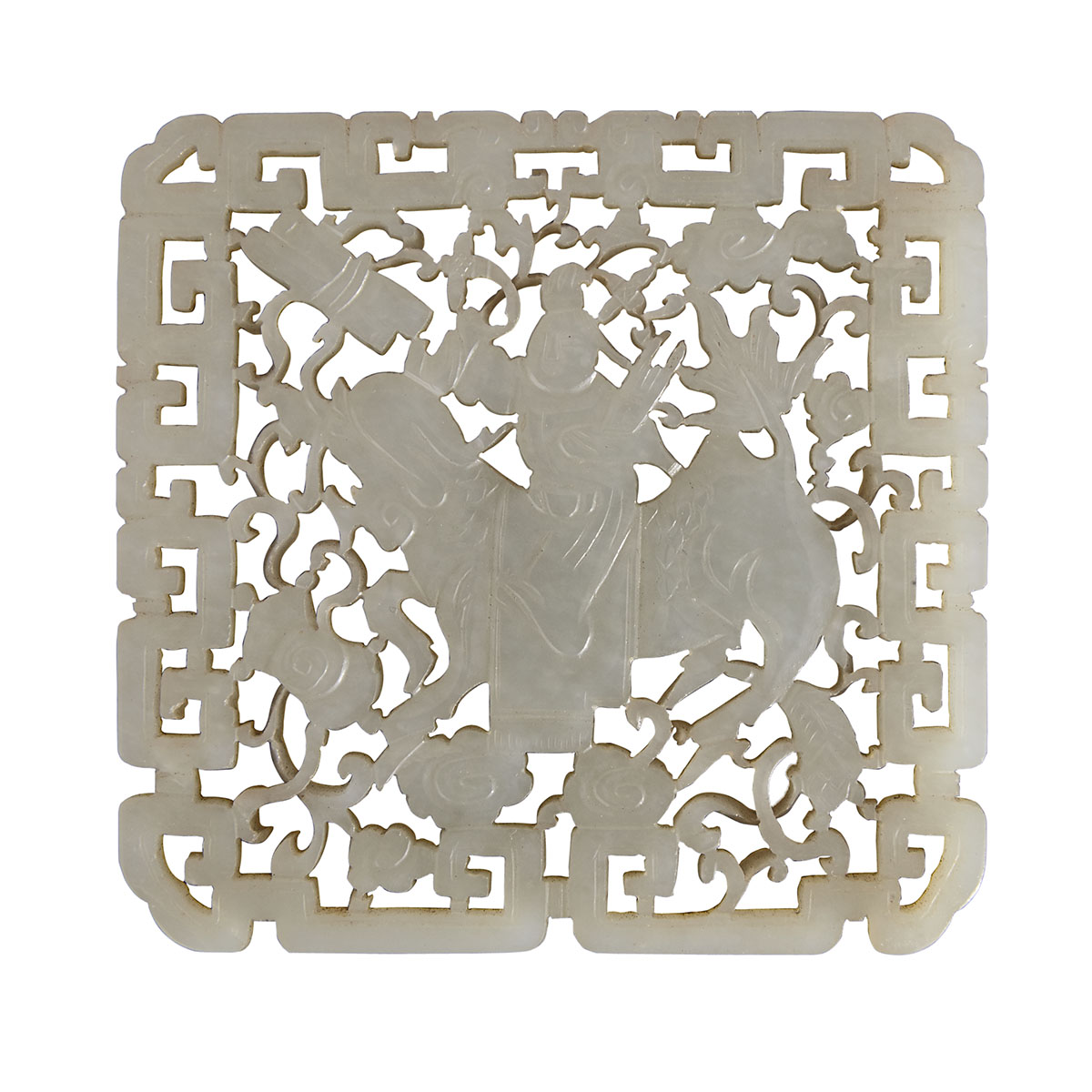 A White Jade ‘Qilin and Boy’ Plaque, Qing Dynasty, 19th Century