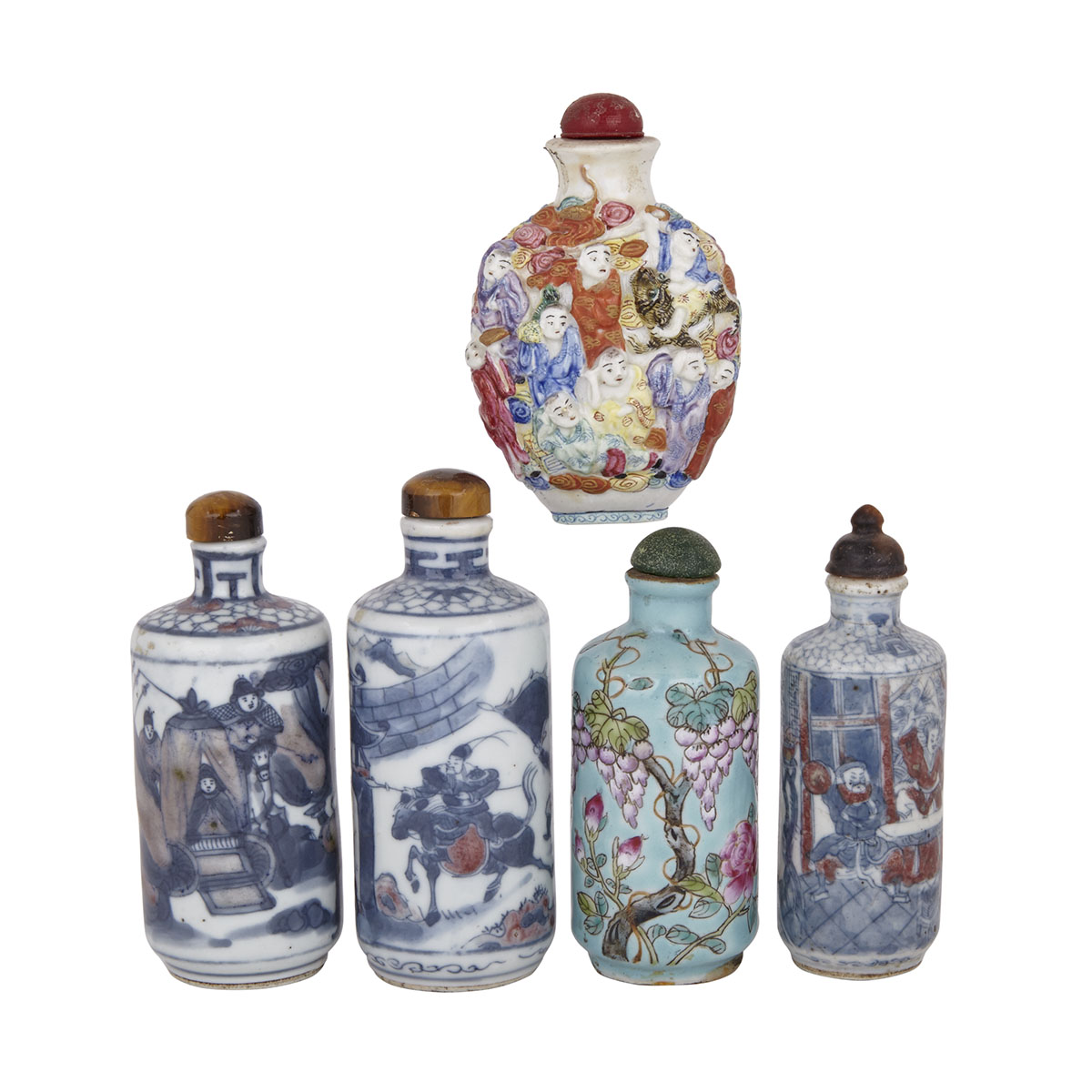 Group of Five Porcelain Snuff Bottles, 19th/20th Century