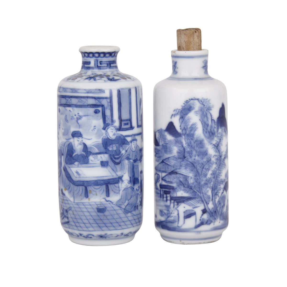 Two Blue and White Snuff Bottles, First-Half of 20th Century